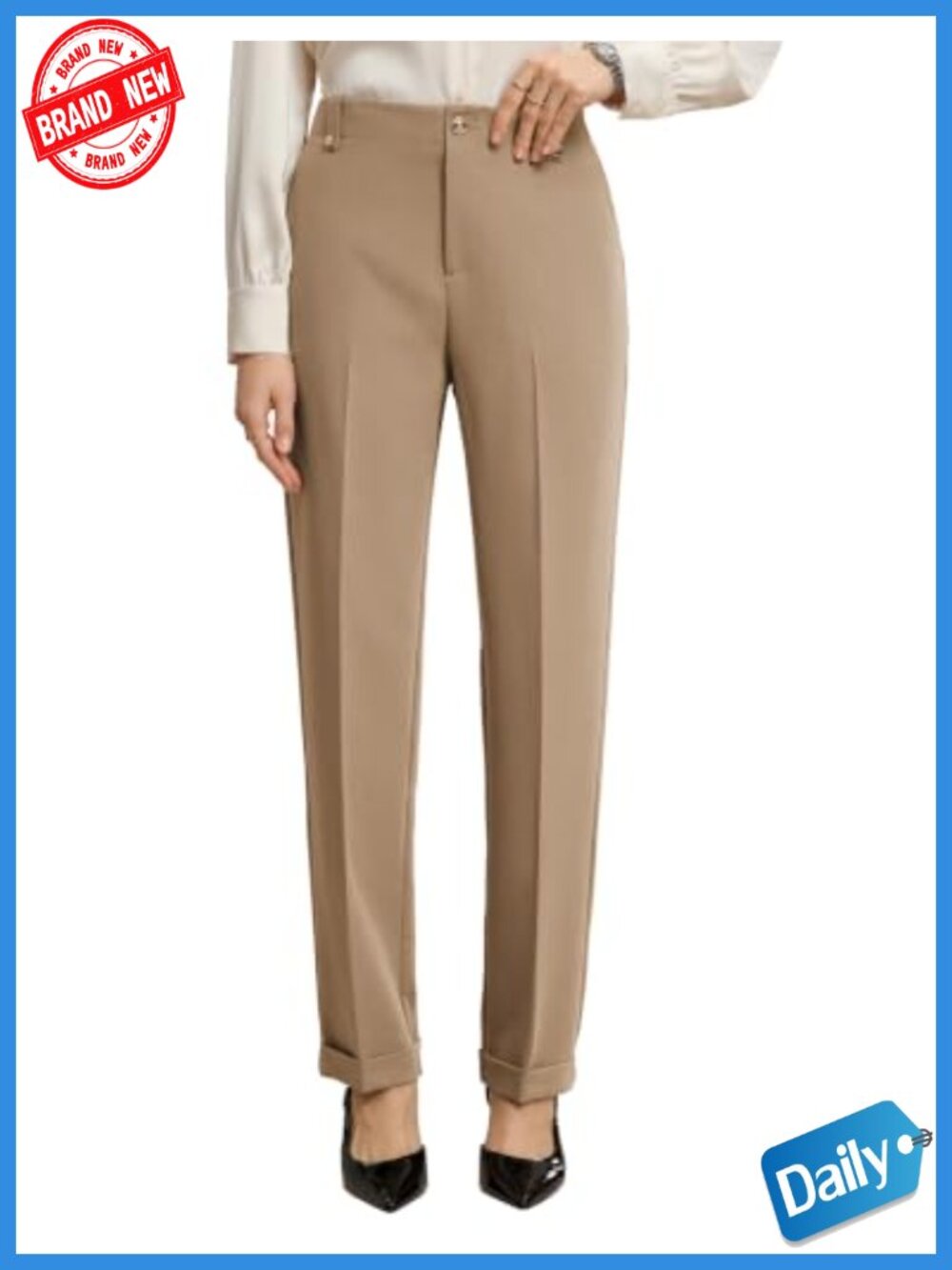 Women's Ankle Pants Business Casual Slacks Elastic High Waist Skinny Trousers
